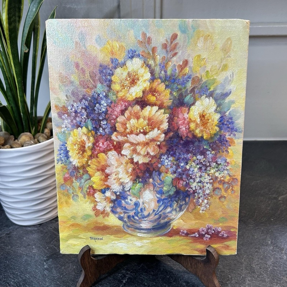 1986 Maureen Taragon GARDEN FLOWERS 20th Century American Oil Painting 8 X 10"‎